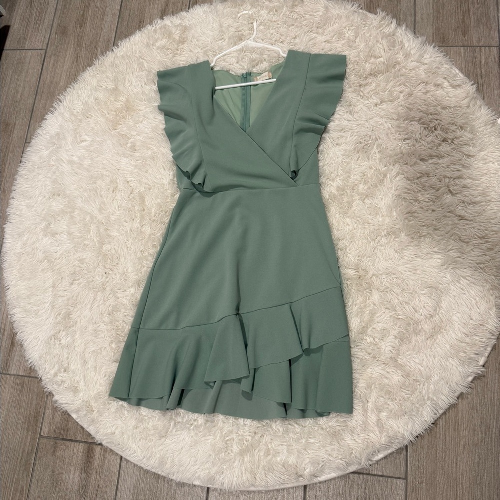 Altar'd State Sage Green Ruffle Wrap Dress